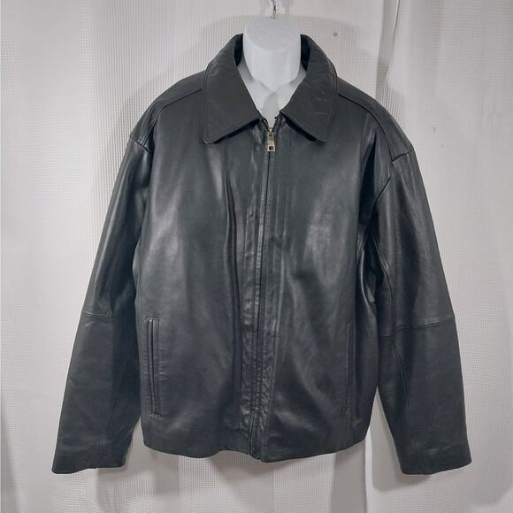 NWOT! EXCELLED! SLEEK BLACK GENUINE LEATHER THERMAL LINED JACKET, COAT! SZ XL - Picture 2 of 12